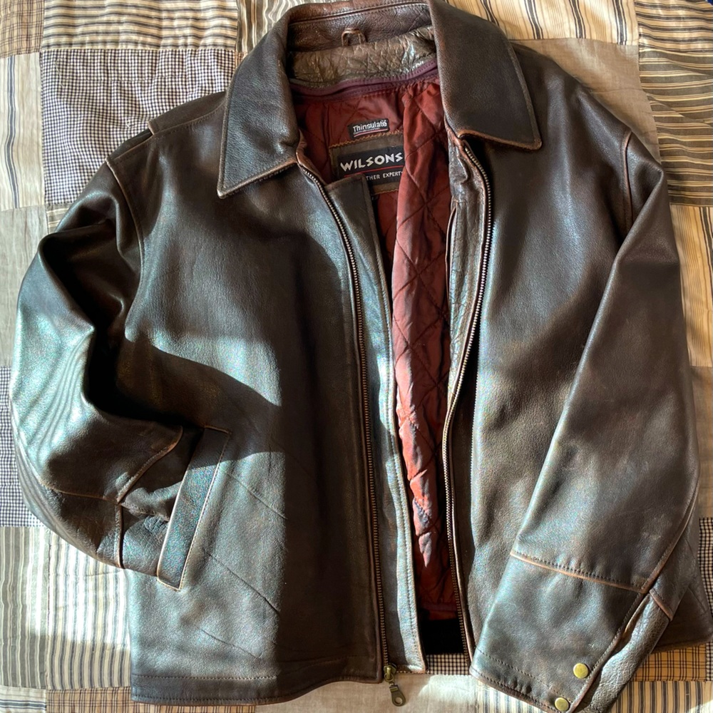 Wilson’s brown leather jacket with therma insulated liner